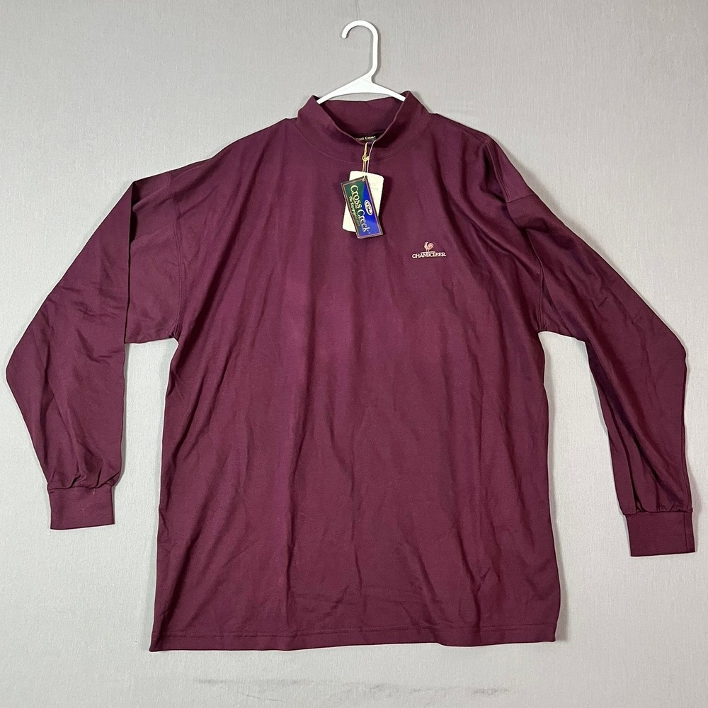 Cross Creek Mock Neck Shirt XL Pima Cotton Burgundy Vintage NEW